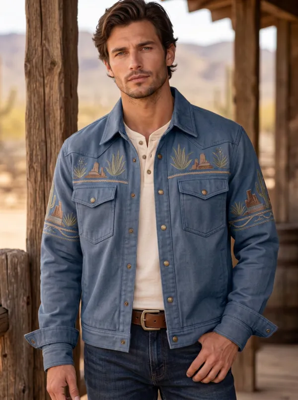 Rodeo Heritage Cactus Desert Embroidered Motif Men's Western Jacket