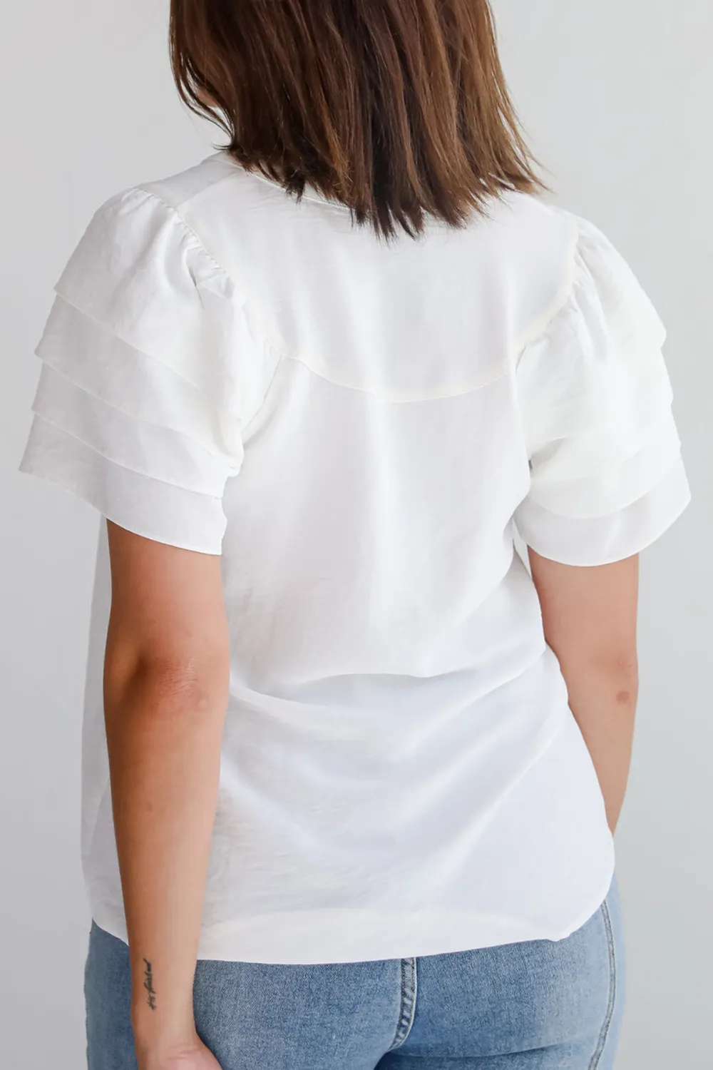 Off White Ruffle Sleeve Blouse