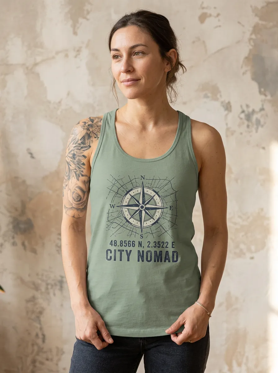 Women's Travel Lover Compass City Nomad Printed Tank Top