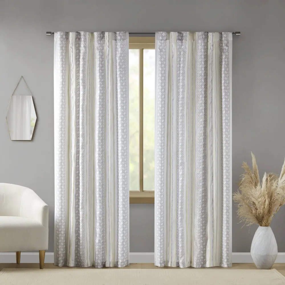Light Filtering Velvet Striped Tufted Curtain Panel Pair