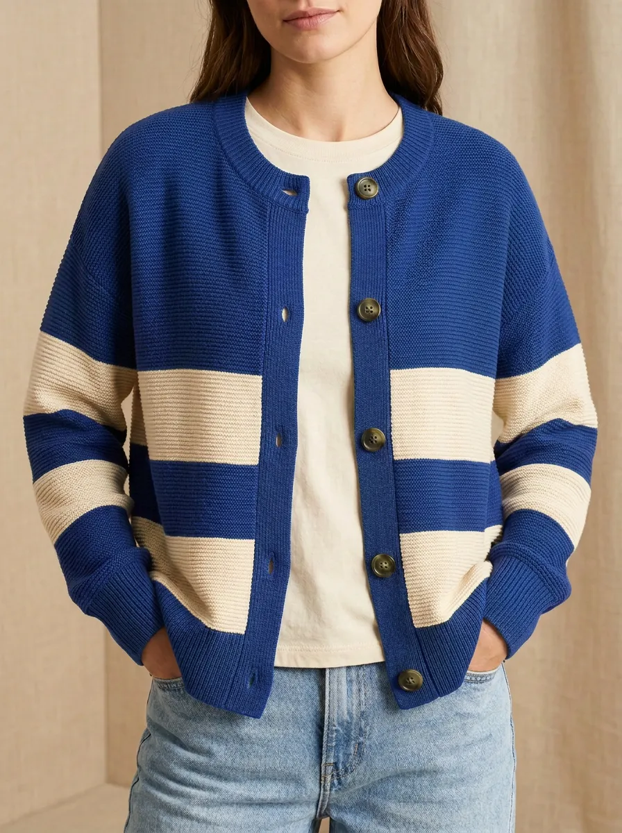 Classic Graphic Distinctive Rugby Striped Knit Cardigan