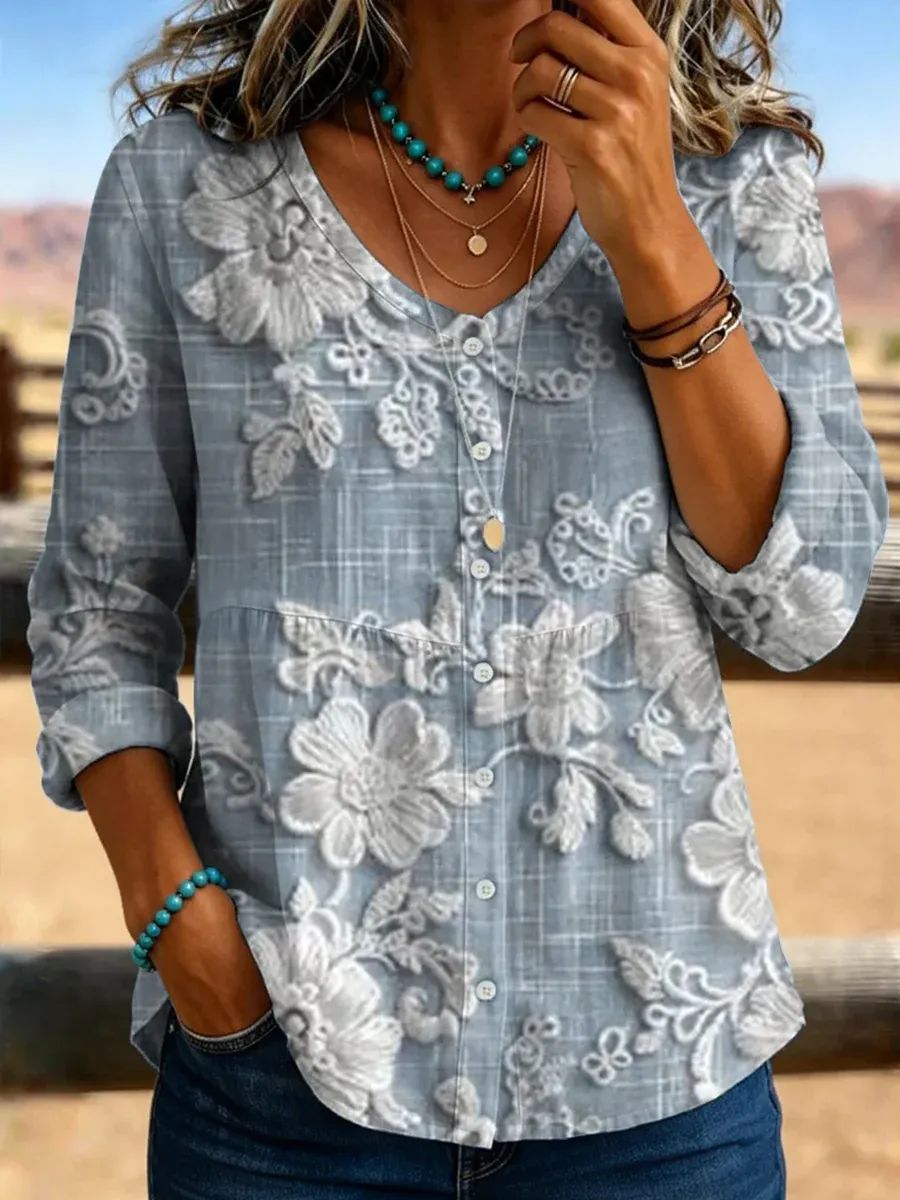 Women's Vintage Floral Print Casual Shirt