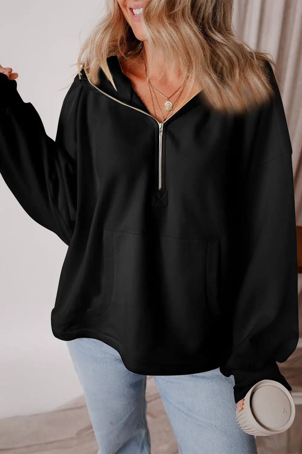 Half-Zip Pocketed Hoodie