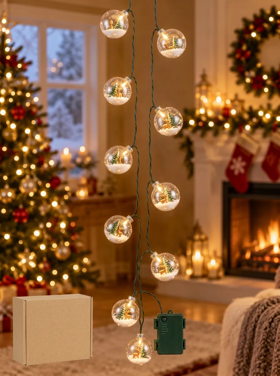 Deer and Tree Snow Globe Christmas LED String Lights