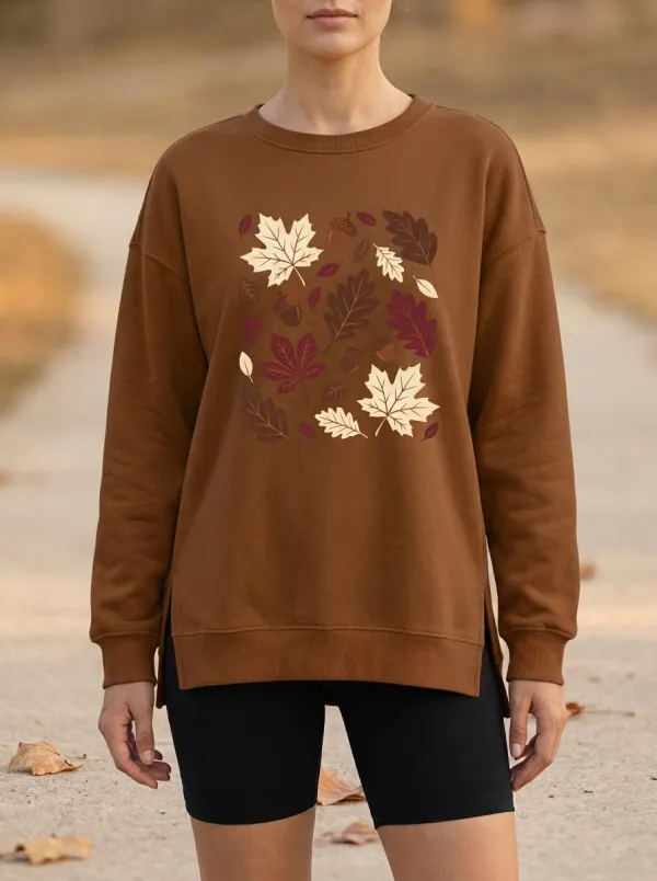 Classic Design Maple-Leaf Printed Acorn Graphic Sweatshirt