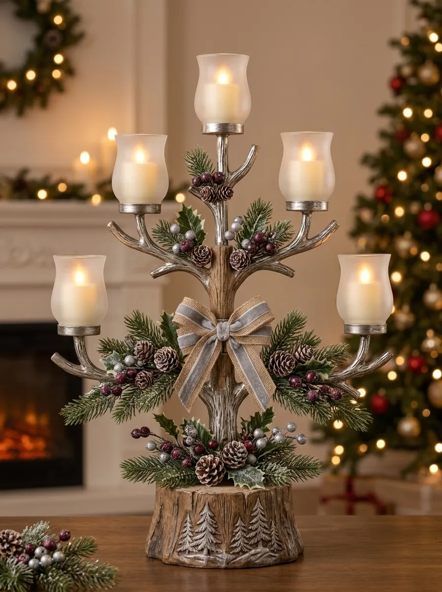 Antler Pinecone Berry Candle Holder