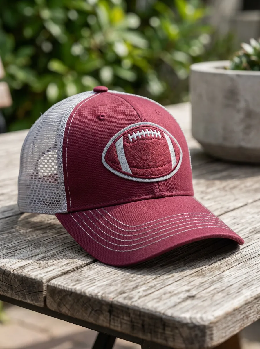 Unisex American Football Fan Maroon Patch Printed Trucker Hat