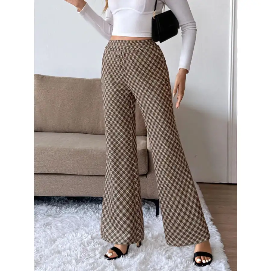 Plaid High Waisted Wide Leg Pants