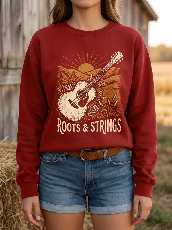 Country Music Roots and Strings Guitar Crew Neck Sweatshirt