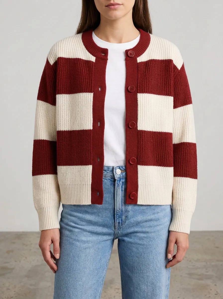 Classic Match Distinctive Rugby Striped Knit Cardigan