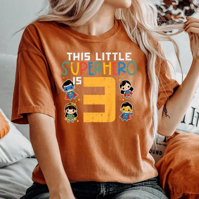This Little Superhero Is 3 3Rd Birthday Hero Bday Boys Girls Women's Oversized Comfort T-Shirt