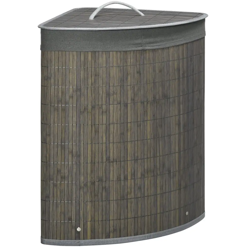 Removable Liner Lidded Bamboo Laundry Storage Basket