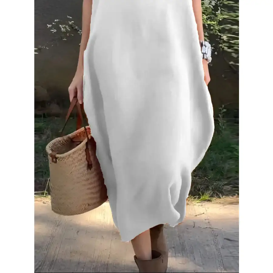 Full Size Casual Loose Fit Round Neck Midi Dress Plus Size