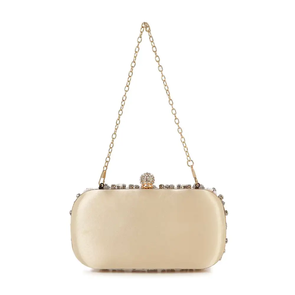 Relaxed Detail Chain Accent Faux Leather Evening Clutch Bag