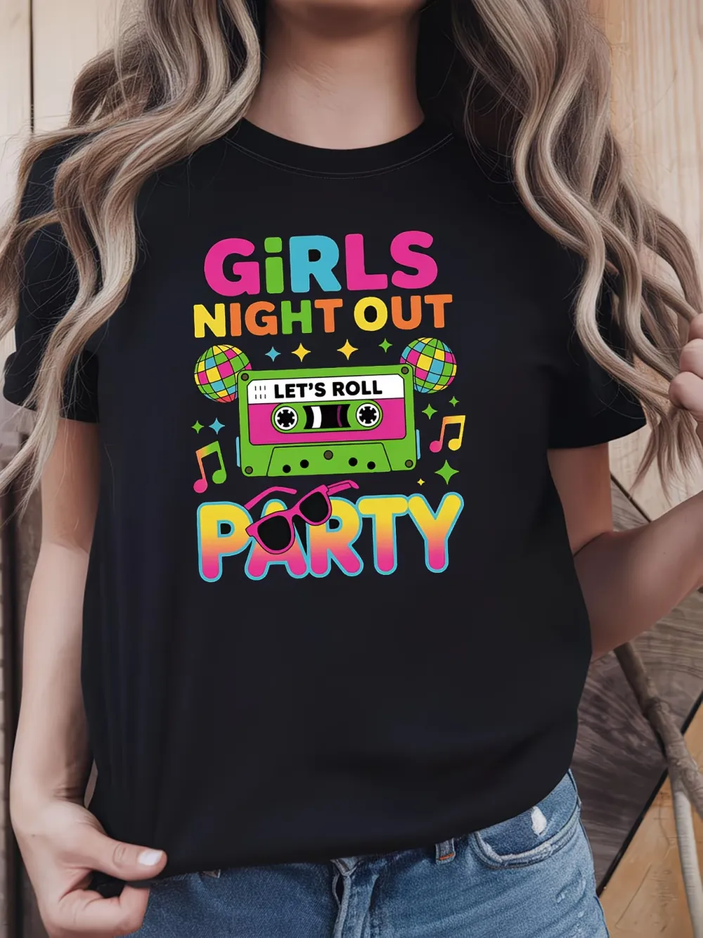 Retro Party Printed Round Neck T-Shirt