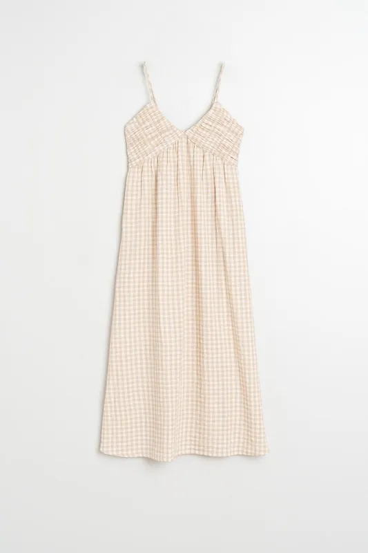 Linen Cotton V-Neck Maxi Dress