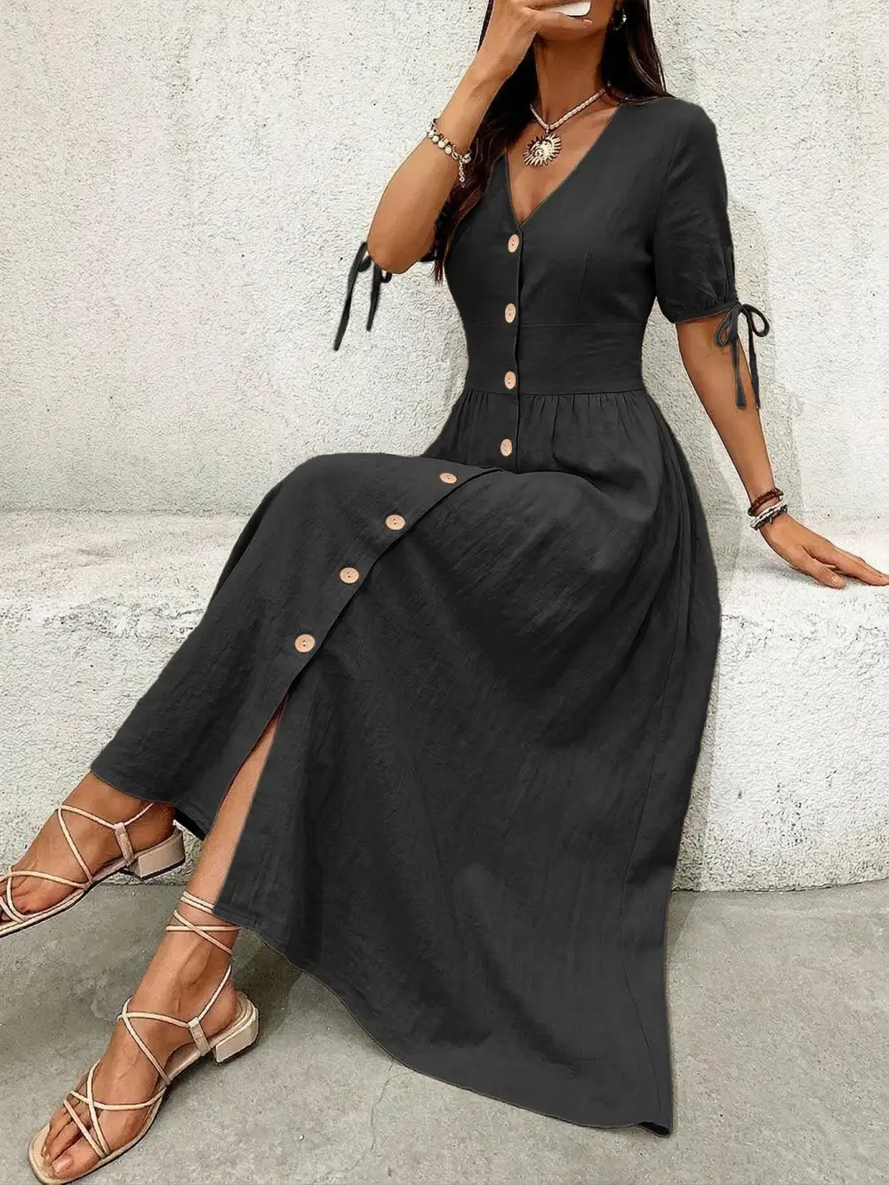 Elegant Short Sleeve Midi Dress