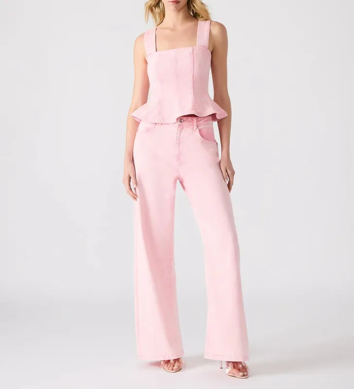 Pink Cotton Blend Relaxed Pants