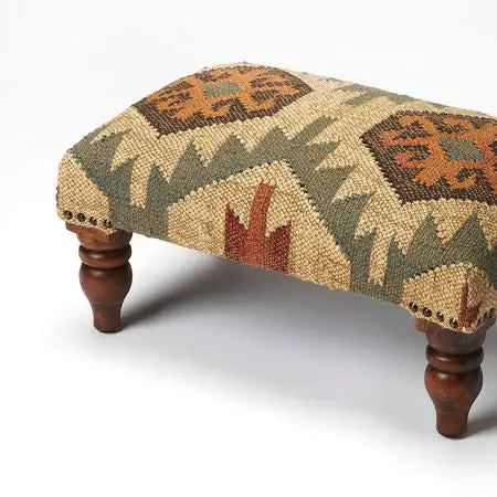 Velvet Wood Mini Ottoman