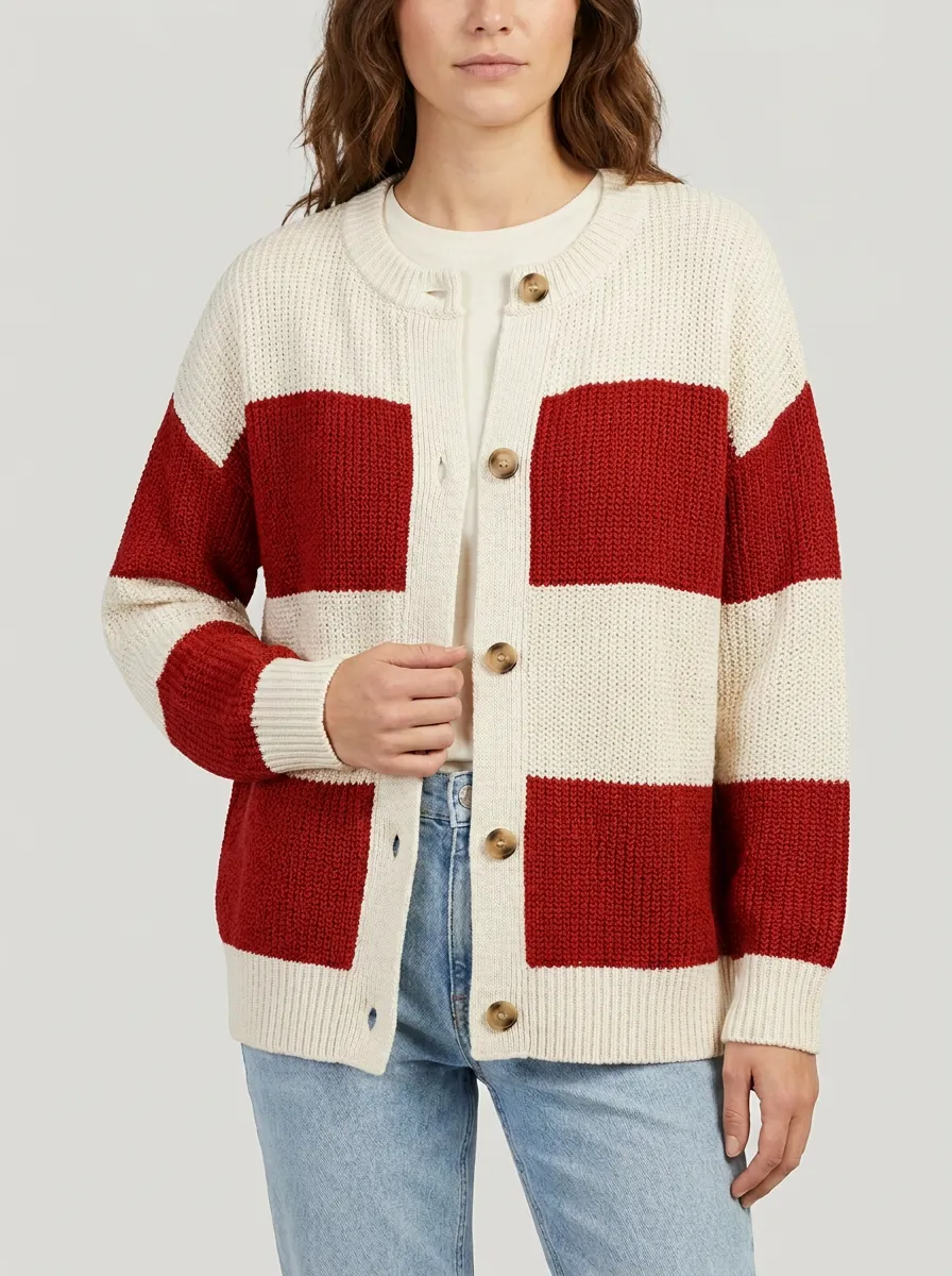 Sport Inspired Rugby Striped Knit Cardigan
