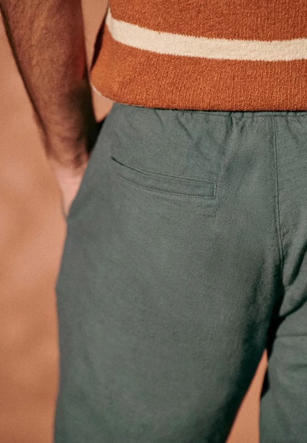 Olive Green Cotton Linen Blend Casual Trousers