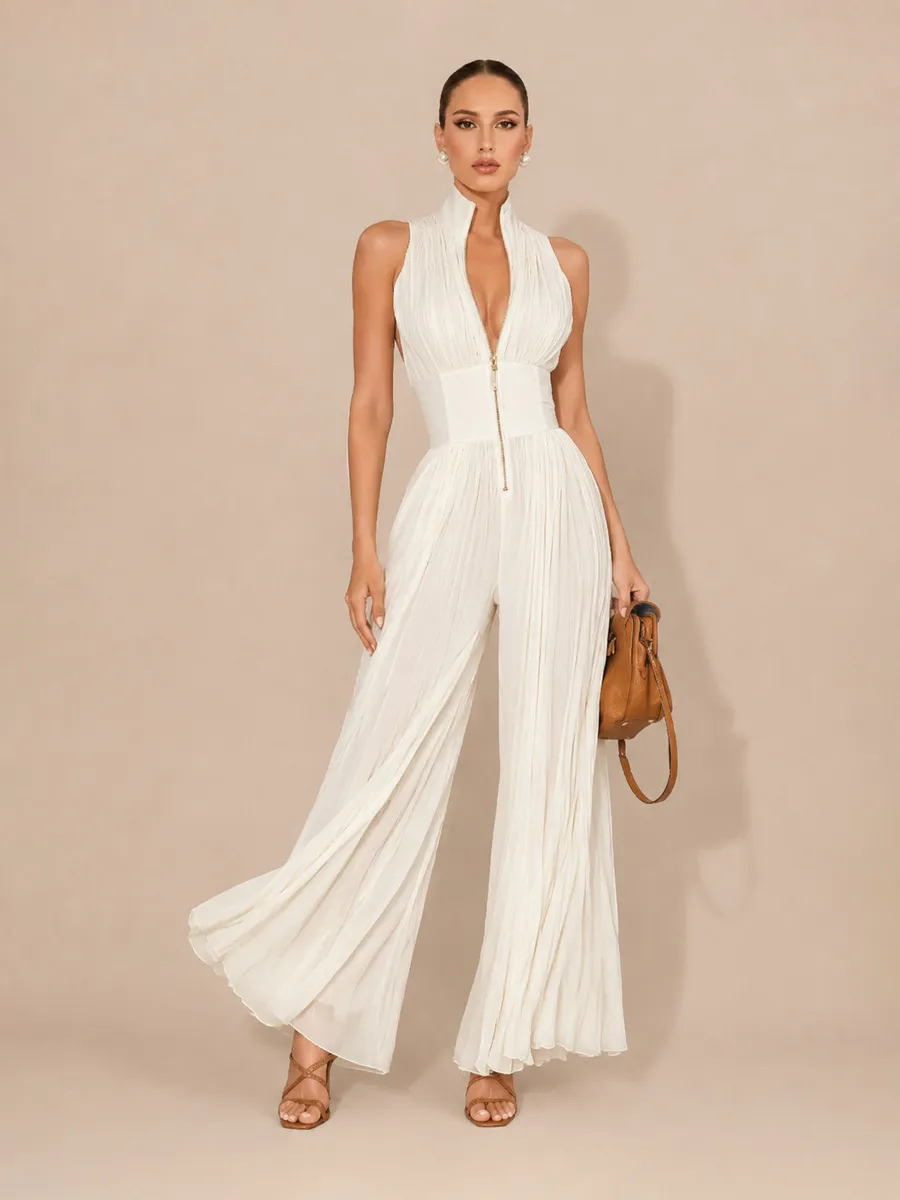 Ophelia Sleeveless Pleated Zip-Front Jumpsuit