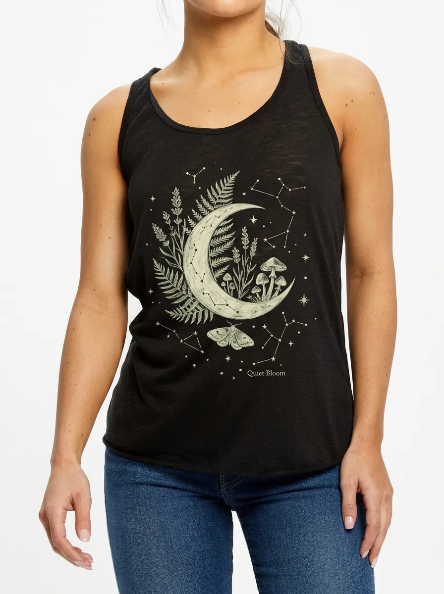 Women's Celestial Mushroom Fern Moon Printed Tank Top