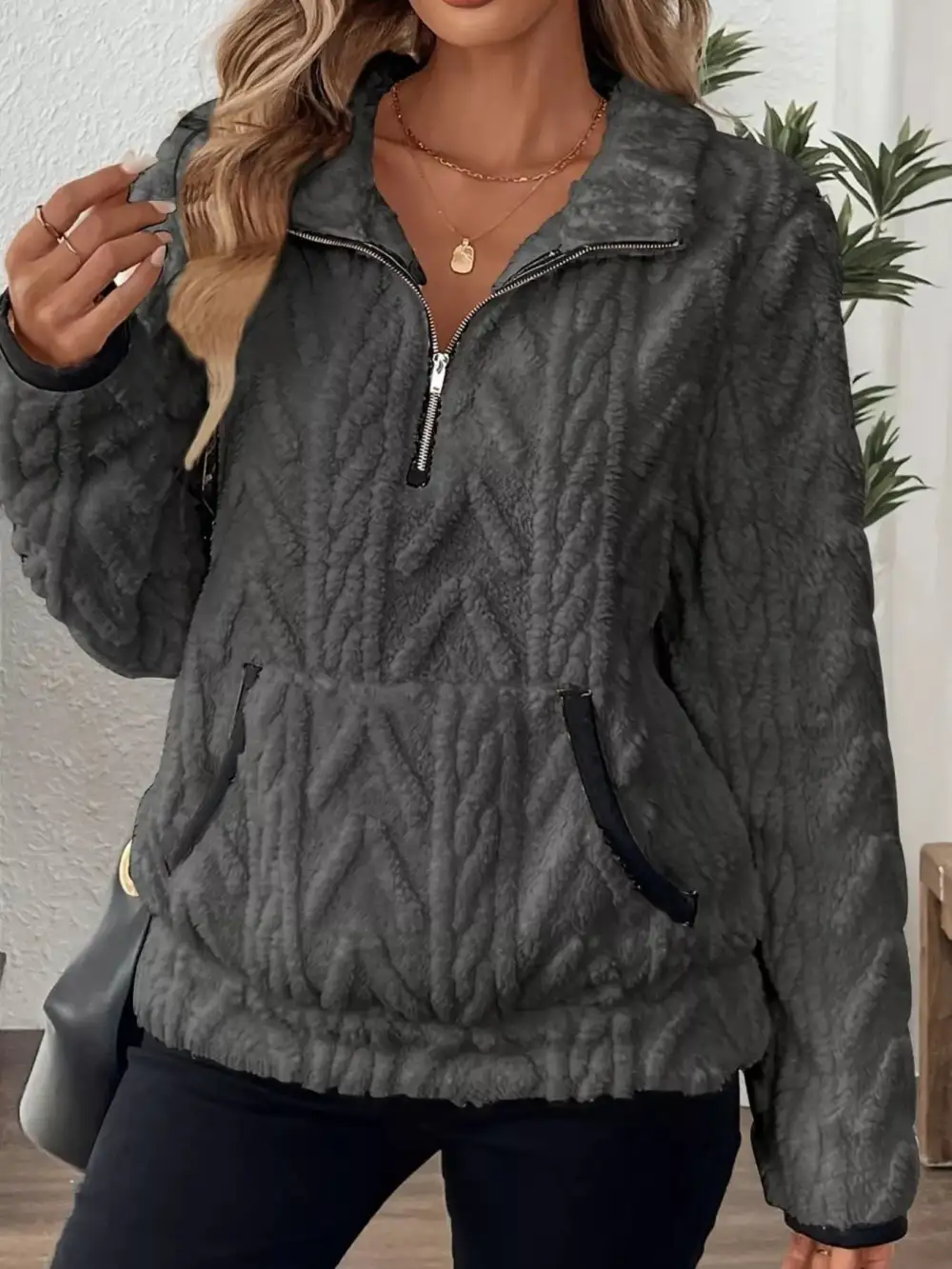 Fleece Half Zip Sweatshirt Plus Size