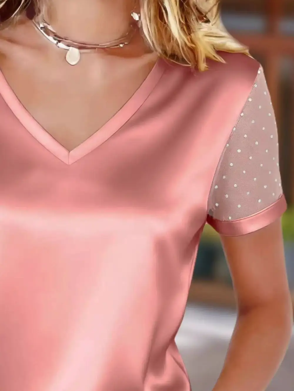 Sheer Sleeve V Neck Top