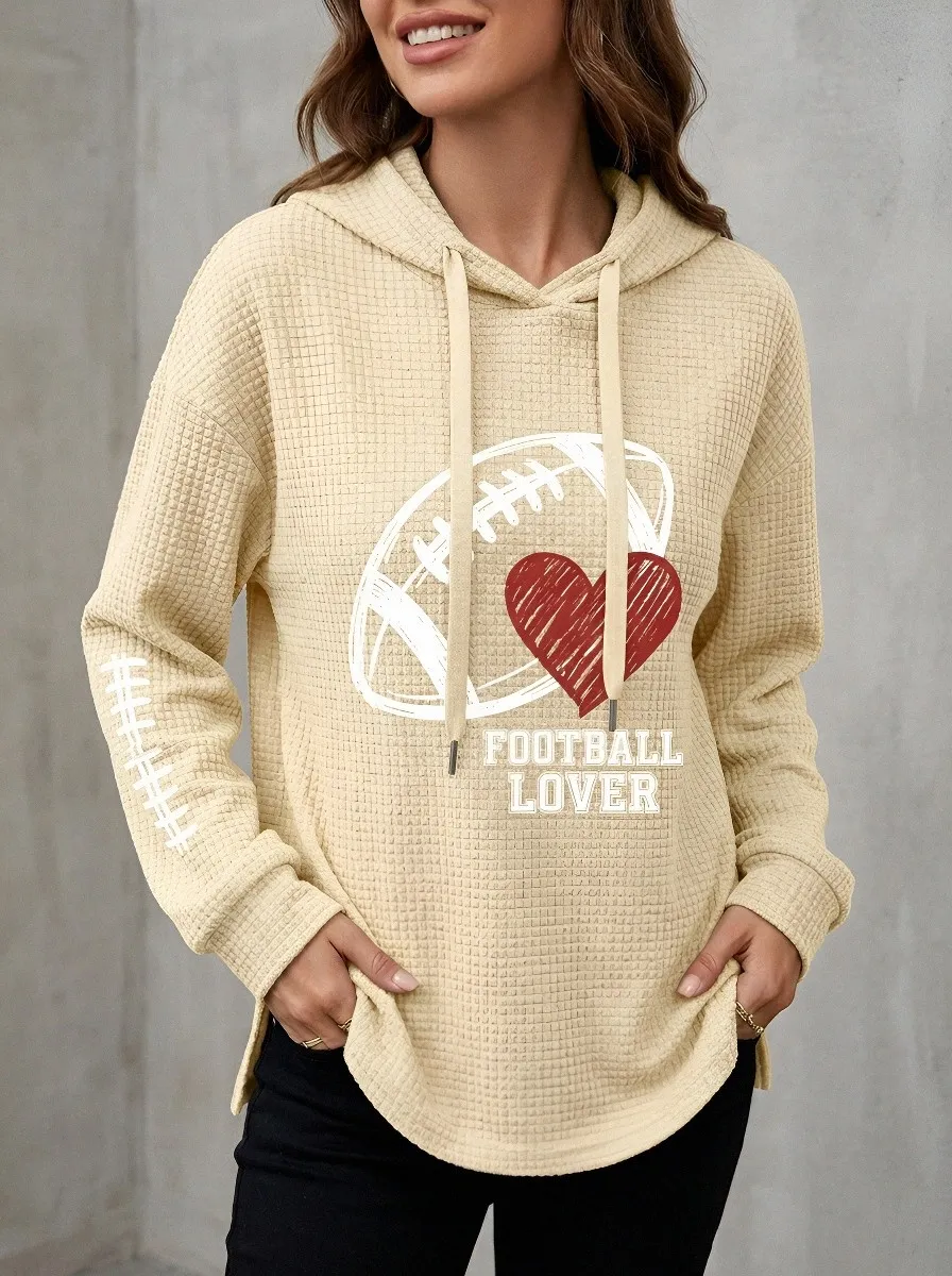 Women's Football Lover Heart Graphic Printed Waffle Hoodie
