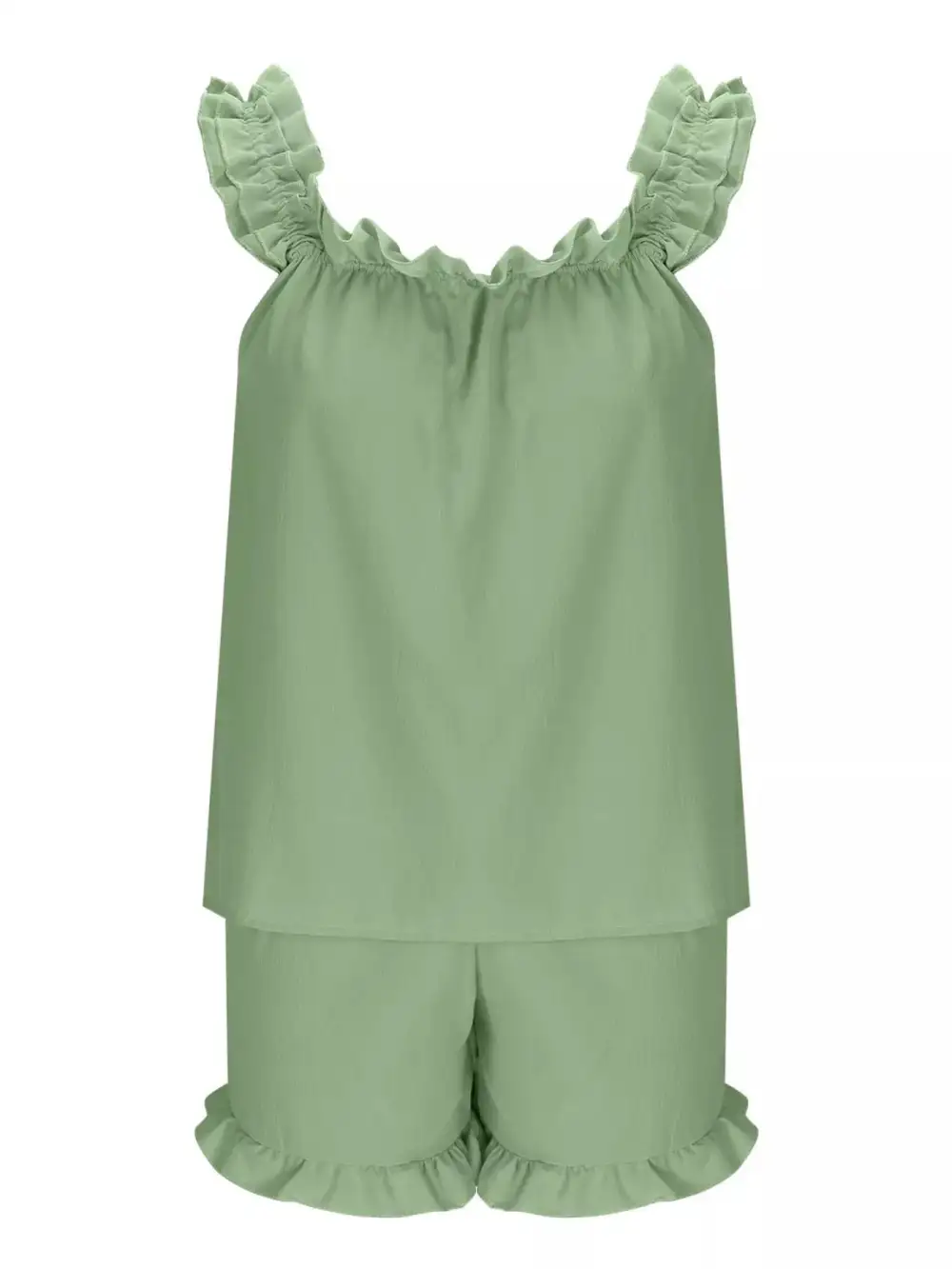 Ruffle Trim Sleeveless Top Shorts Set