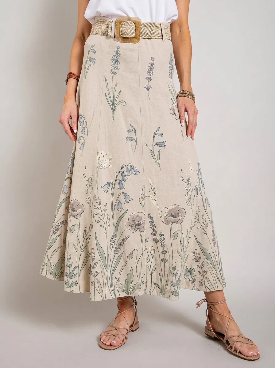 Women's Botanical Nature Lover Wildflower Printed Maxi Skirt
