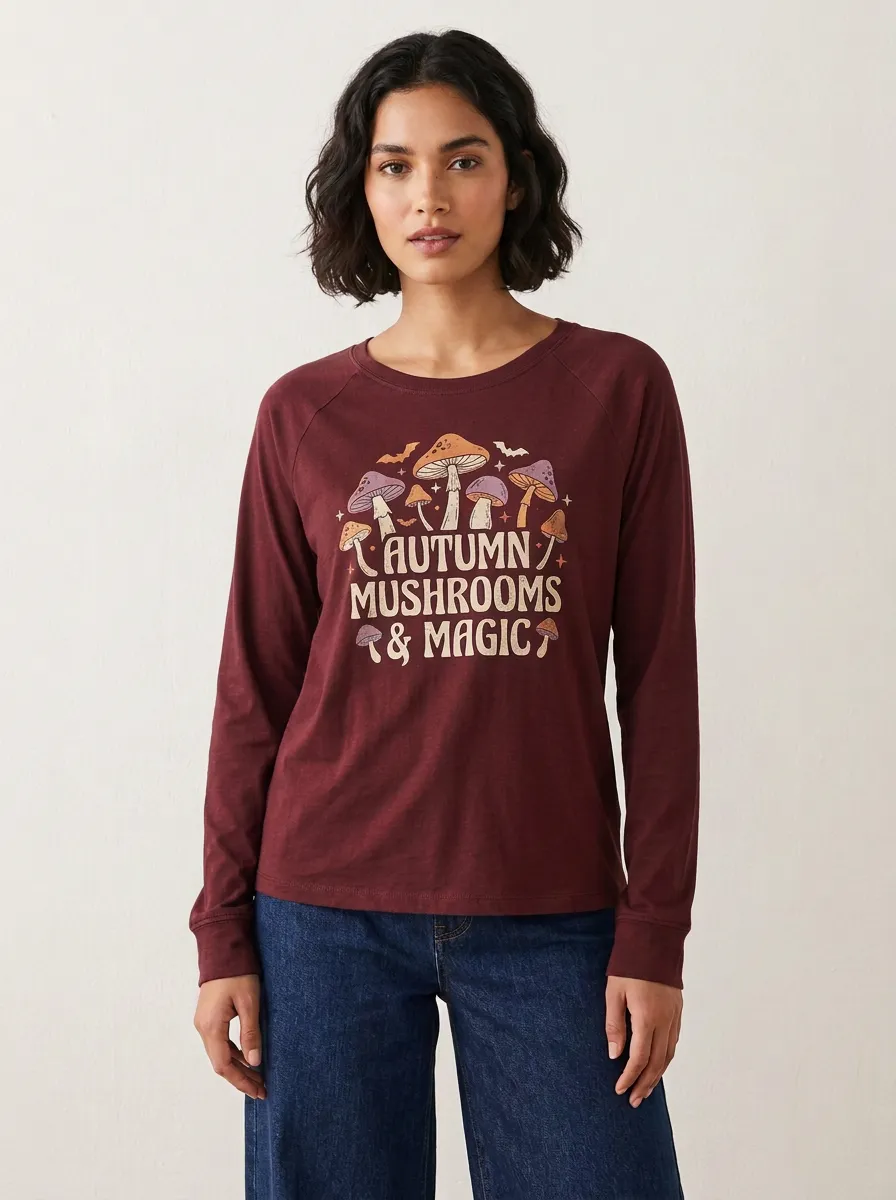 Women's Halloween Autumn Mushroom Magic Printed Long Sleeve Top