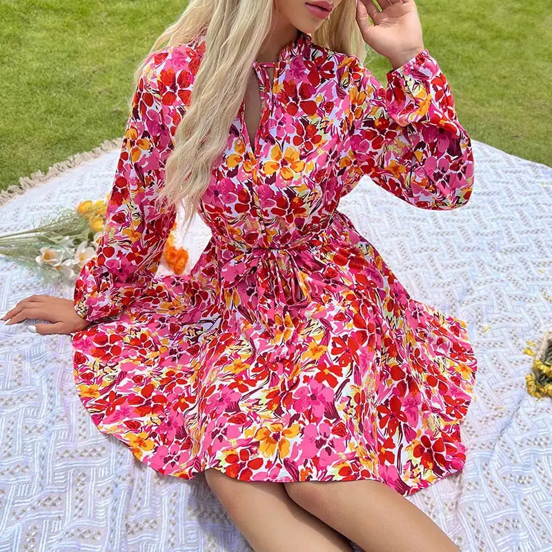 Women's Wrap Long-Sleeve Floral Slit Dress