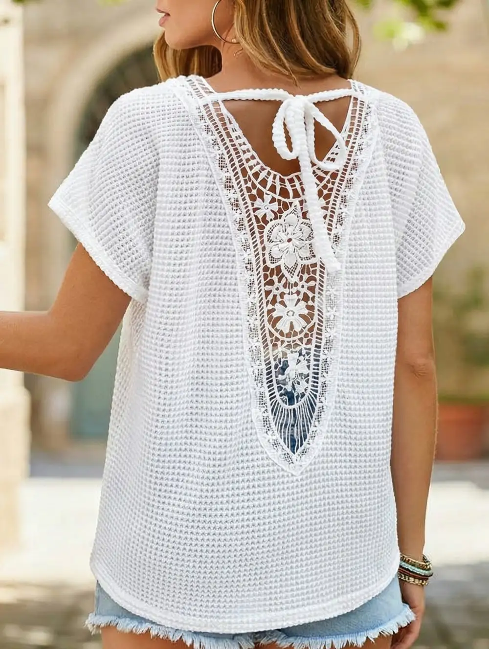 Lace Patchwork Textured Tee