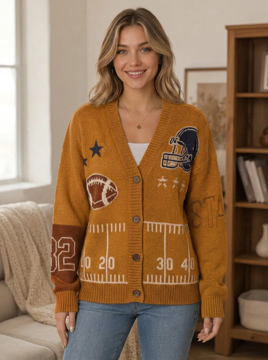 Women's Heritage Inspired Gridiron Helmet Ball Field Knit Cardigan