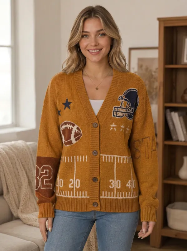 Women's Heritage Inspired Gridiron Helmet Ball Field Knit Cardigan