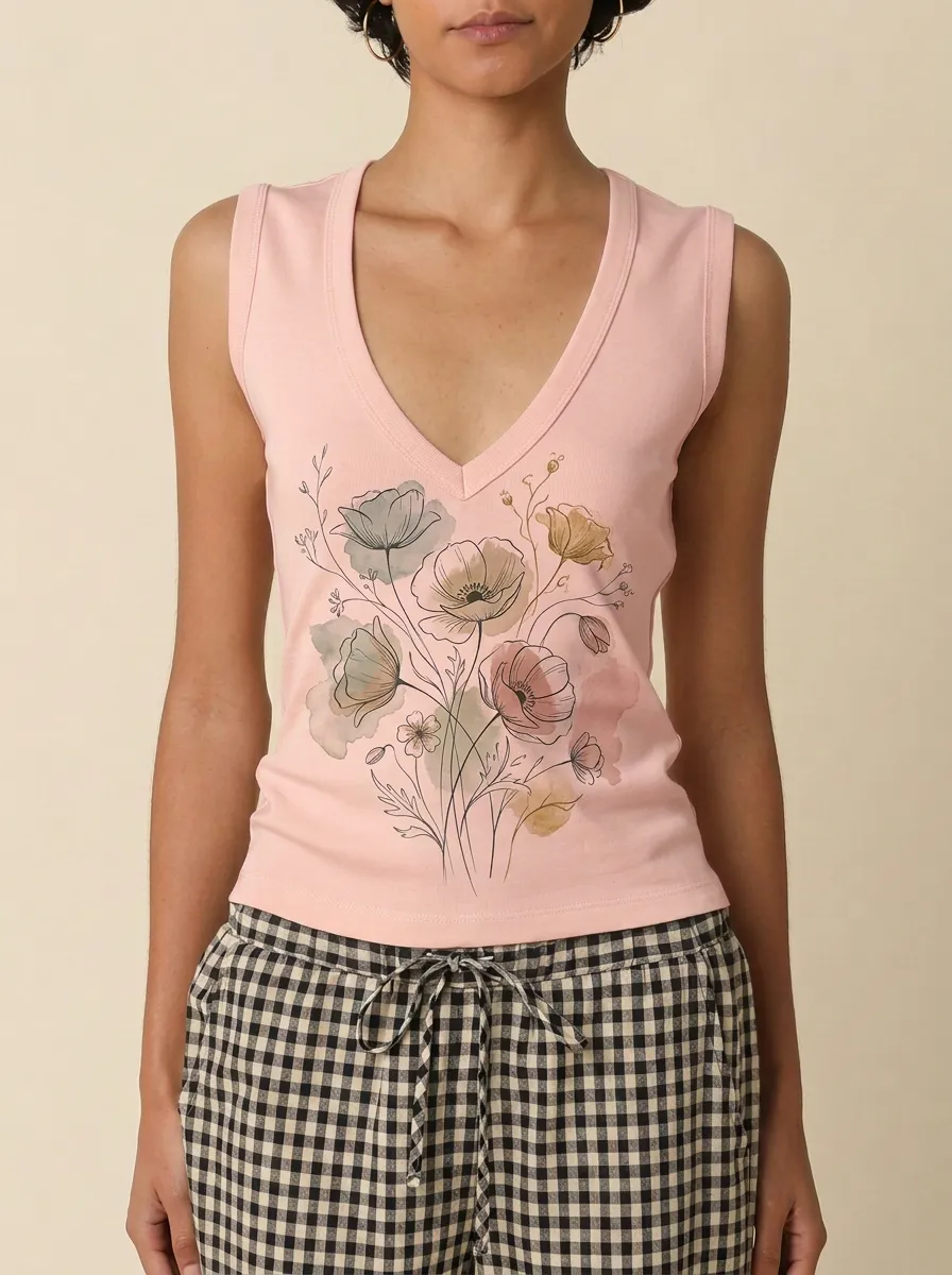 Women's Botanical Nature Lover Watercolor Floral Printed Tank Top