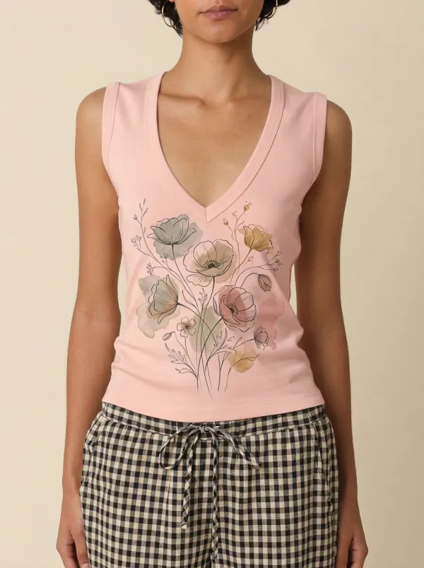 Women's Botanical Nature Lover Watercolor Floral Printed Tank Top
