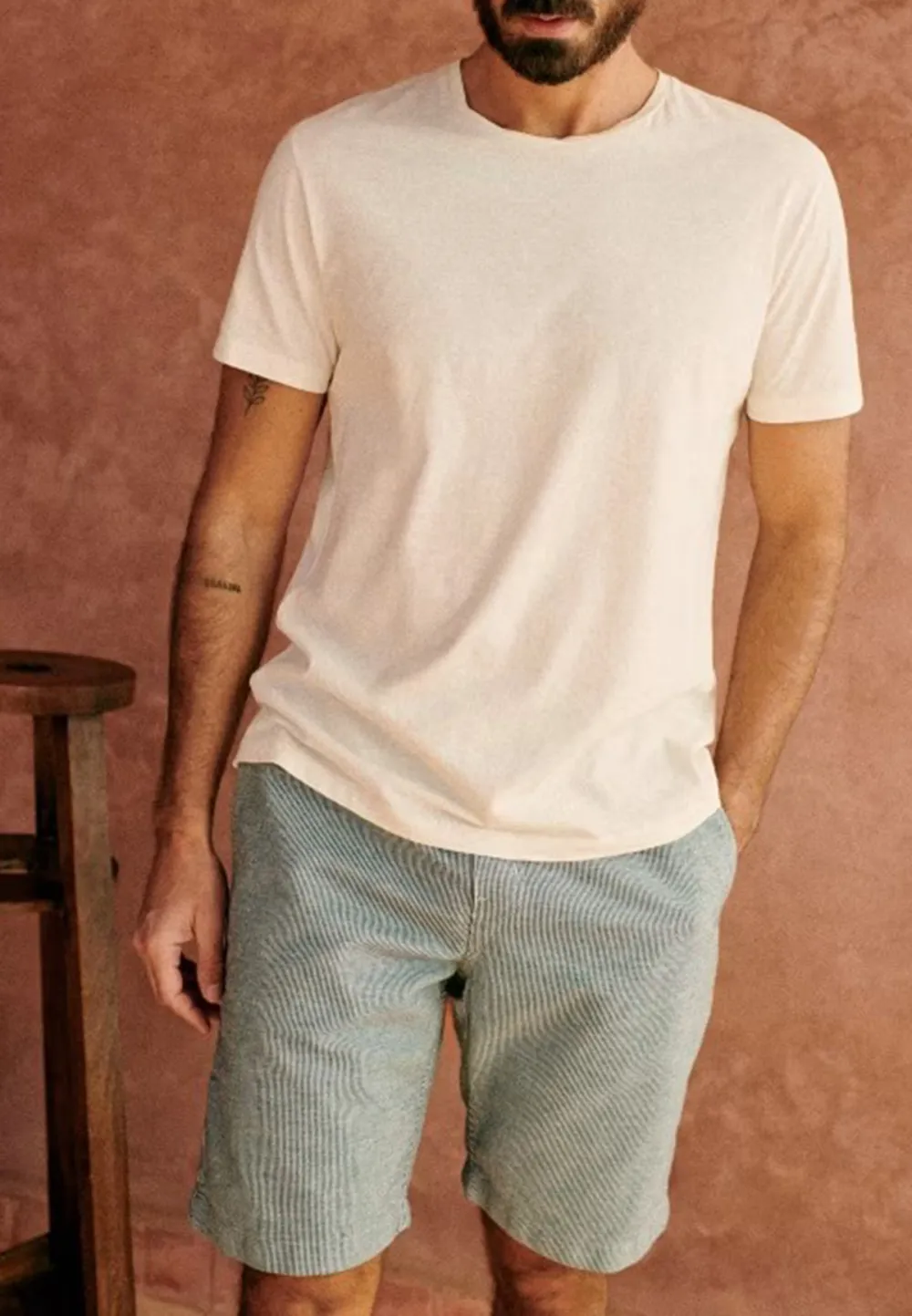 Ecru Lightweight Cotton Crew Neck T-Shirt