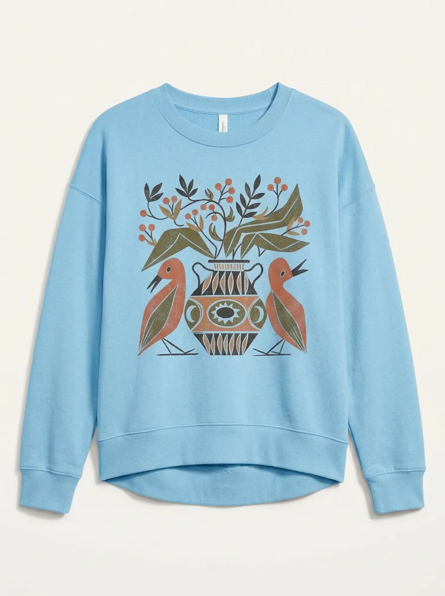 Boho Nature Lover Bird Vase Floral Sweatshirt