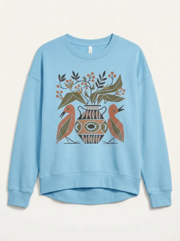 Boho Nature Lover Bird Vase Floral Sweatshirt