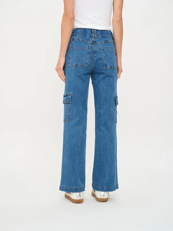 Blue Cotton Blend Pants