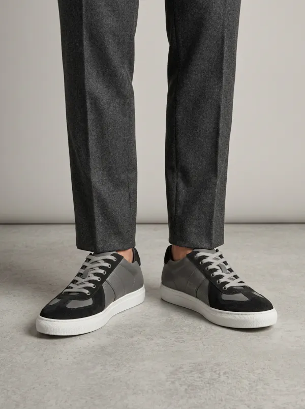 Men's Everyday Suede Leather Colorblock Casual Sneakers