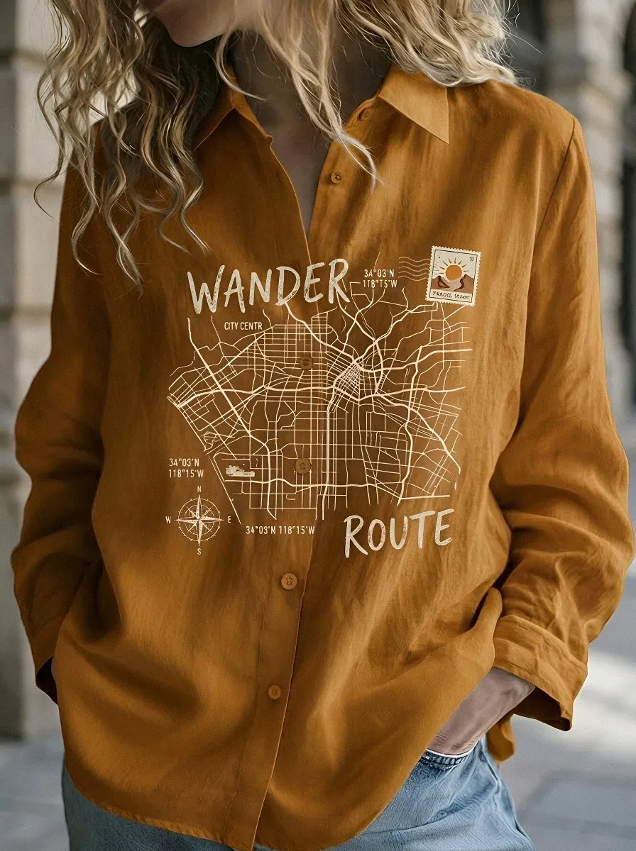 Women's Travel Lover City Map Wander Route Printed Shirt