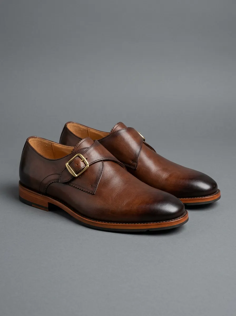 Men's Patterned Classic Business Leather Single Monk Strap Shoes