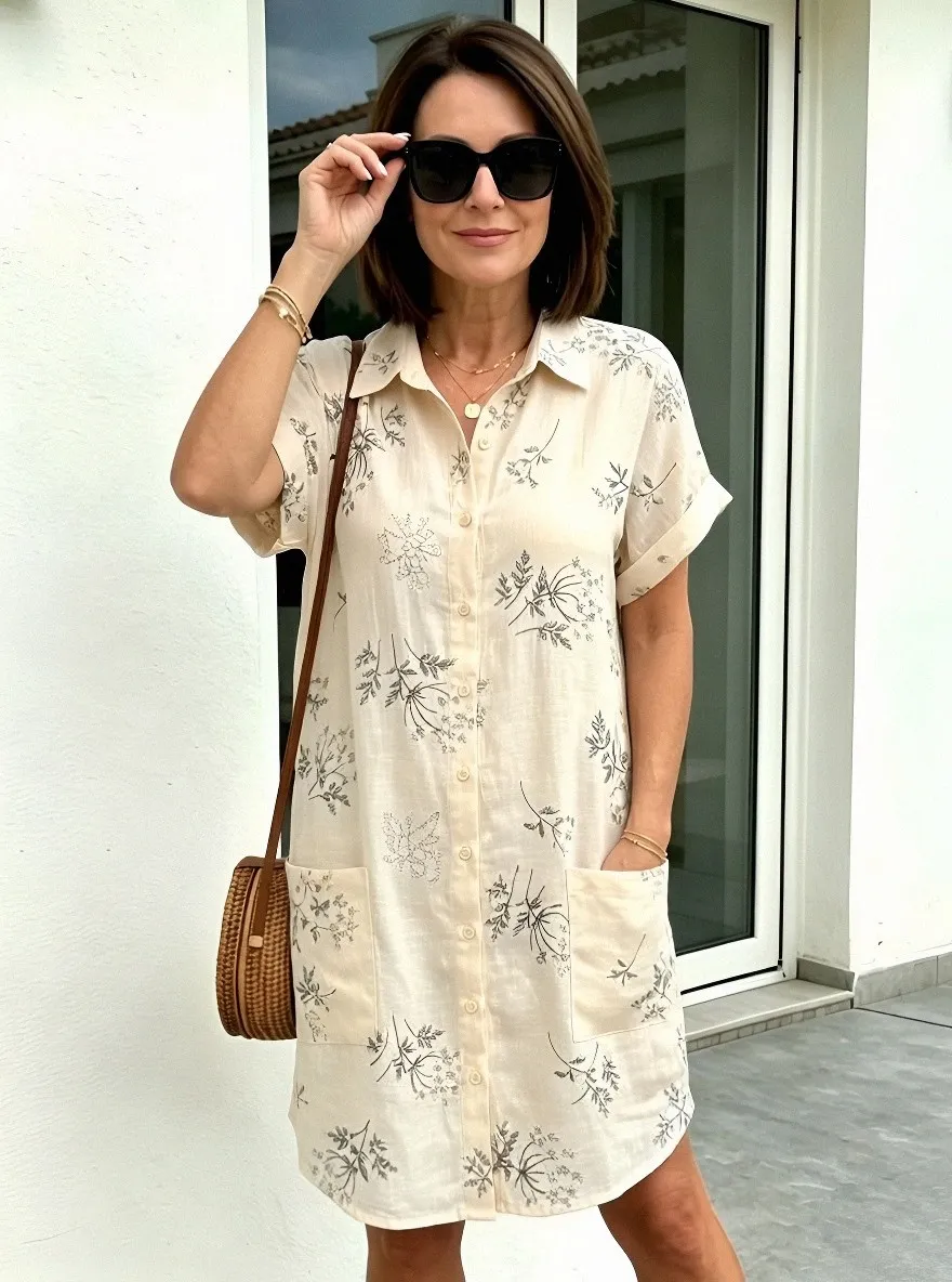 Women's Summer Vacation Floral Botanical Printed Shirt Dress