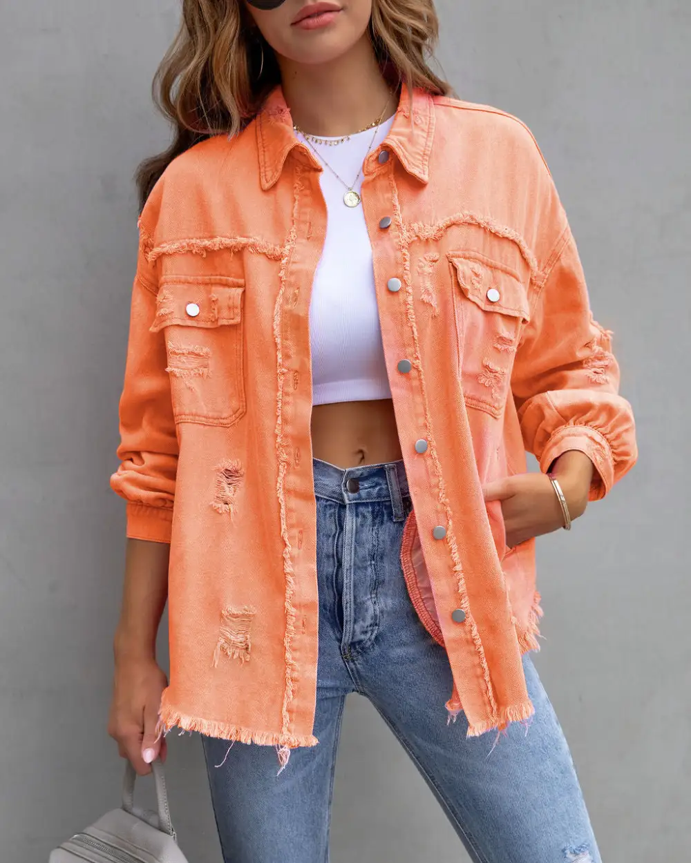Distressed Shirt Style Jacket