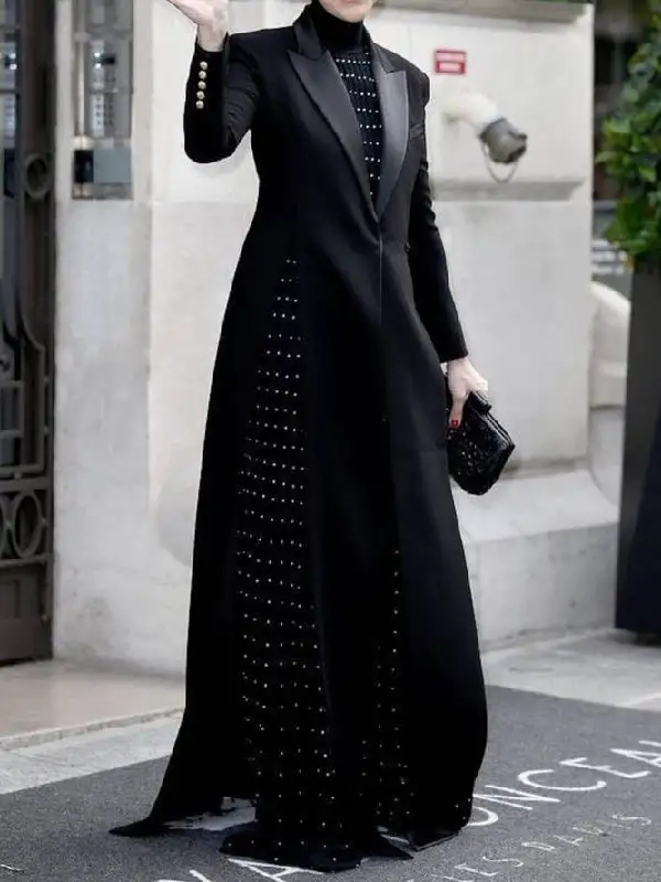 Long Sleeve Split Side Notched Collar Jacket