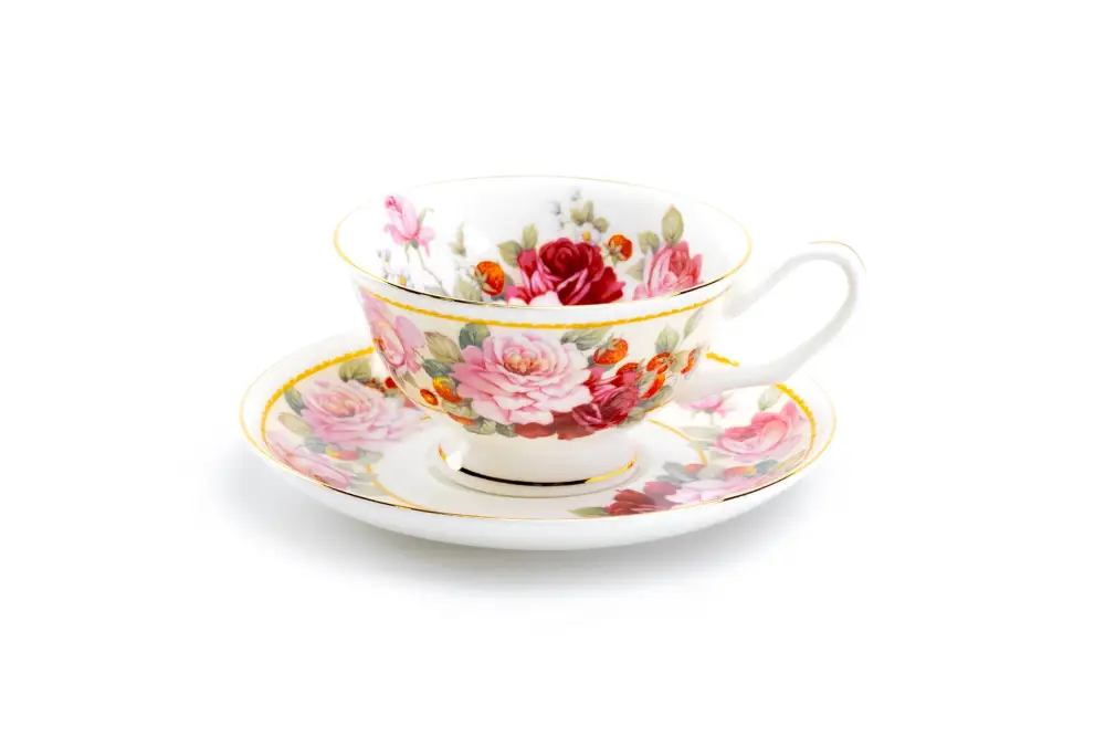 Classic Peony Strawberry Bone China Tea Cup And Saucer